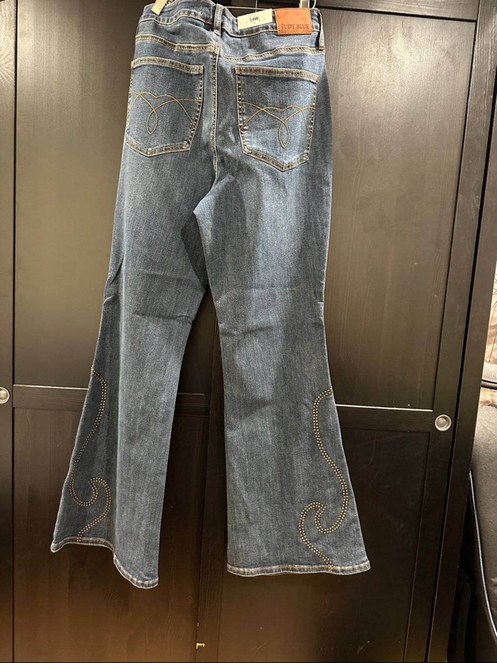 Judy Blue Dark Blue Flare Jeans with Swirl Stud Detail - Picture 9 of 15
